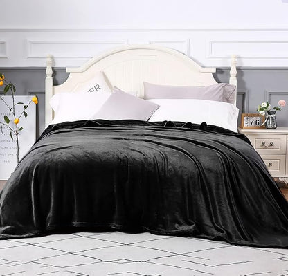 TASTHROW Large Flannel Fleece Throw Blanket, 90×108 Inch - Cozy Lightweight Thick Blanket - All Seasons Suitable for Women, Men and Kids (Black)