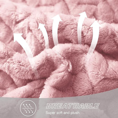 Exclusivo Mezcla Fleece Throw Blanket for Couch and Bed, 50x70 Inches Soft Cozy Jacquard Flannel Blankets, Lightweight Fuzzy Plush Warm Throws for Women, Pink