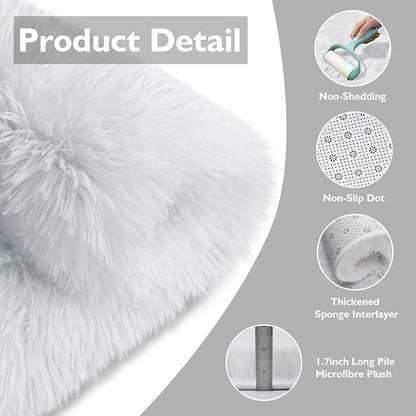 Shag Area Rug for Bedroom 5x8,White Fluffy Area Rugs for Living Room,Soft Fuzzy Rug Non-Shedding Indoor Plush Carpet for Kids Bedroom Nursery Dorm Home Decor