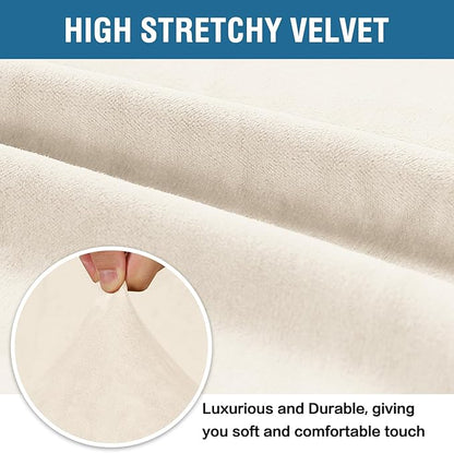H.VERSAILTEX Stretch Velvet Sofa Covers Large Couch Covers Furniture Protector Soft with Non Slip Elastic Bottom, Feature Thick Comfy Rich Velour (Extra Large Sofa 98"-105", Cream)