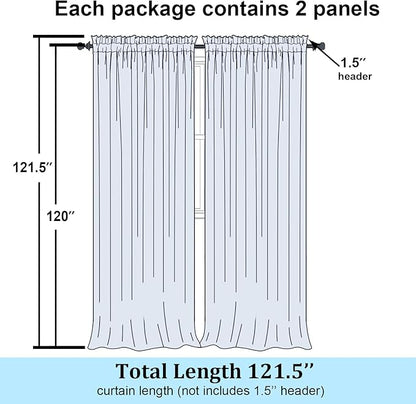Simplebrand Sheer White Curtains 120 Inches Long, Extra Long Rod Pocket Solid Color Window Sheer Curtain Panels, Elegant Curtains & Drapes for Living Room, Bedroom 2 Panels (White, 59" W x 120" L)