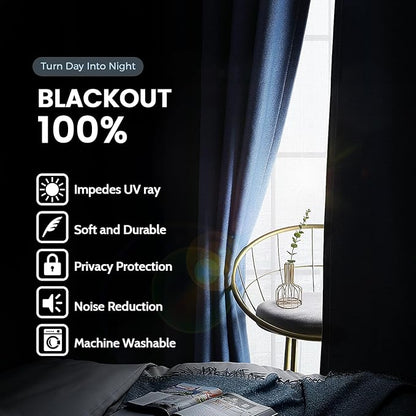 SimpleHome 100% Blackout Curtains for Bedroom,Thermal Insulated Navy Blue Grommet Window Drapes Room Darkening Curtains for Living Room with Black Back,38 x 63 Inch,2 Panels
