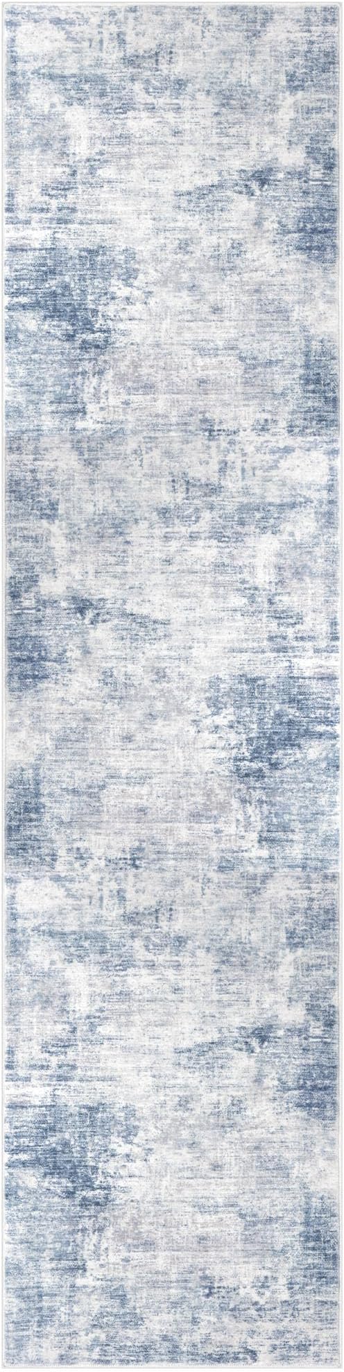 IOHOUZE Abstract Runner Rug 2x8 Ft Washable Runners for Hallways, Non Slip Kitchen Runner Printed Faux Wool Entryway Runner Indoor, Modern Floor Carpet for Hall Kitchen Bedroom, Light Blue Grey