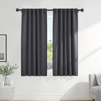 PONY DANCE Grey Window Curtains - 42 W x 72 L, Gray Blackout Thermal Drapes Treatments Light Blocking Rod Pocket Panels for Living Room Home Decoration, 1 Pair