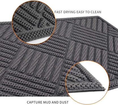 Mibao Front Door Mat, Dirt Trapper Welcome Mat for Outdoor Indoor, Non-Slip Waterproof Doormat, Durable Machine Washable Low Profile Entry Rug for Back Door Outside Patio, 61.5" x 36", Gray Grid