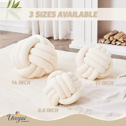 Uvvyui Knot Pillow Ball, Soft Home Decorative Round Throw Pillow, Handmade Knotted Plush Pillow, Round Boucle Pillow Cushion (8.6 Inches Ivory)