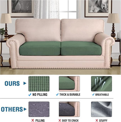 H.VERSAILTEX Super Stretch Individual Seat Cushion Covers Sofa Covers Couch Cushion Covers Slipcover Sets Thick Jacquard Textured Twill Fabric (2 Piece Large Sofa Cushion Covers, Loden Frost)