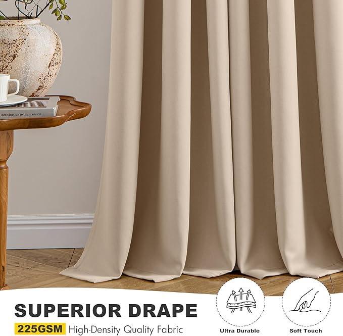 MIULEE Beige Blackout Curtains for Bedroom Living Room 84 Inches Long 2 Panels, Thermal Insulated Room Darkening Drapes Solid Grommet Noise Reduction Light Blocking Window Treatments 50x84 Inch