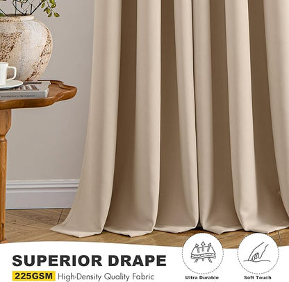 MIULEE Beige Blackout Curtains for Bedroom Living Room 84 Inches Long 2 Panels, Thermal Insulated Room Darkening Drapes Solid Grommet Noise Reduction Light Blocking Window Treatments 50x84 Inch