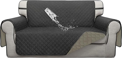 ISSUNTEX Double Protection 100% Waterproof Loveseat Sofa Covers for Living Room, Couch Covers for 2 Cushion Couch Sofa, Reversible Furniture Protector Sofa Cover for Dogs (Loveseat, Dark Gray/Beige)