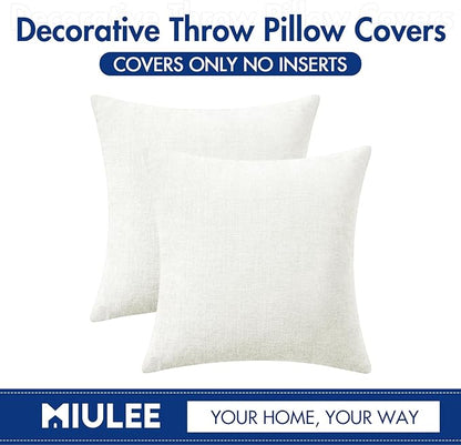 MIULEE Pack of 2 Couch Throw Pillow Covers 20x20 Inch Soft White Chenille Pillow Covers for Sofa Living Room Solid Dyed Pillow Cases