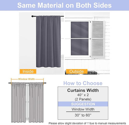 Simplebrand Ava Grey Blackout Curtains for Bedroom 72 Inch Length 2 Panels Set, Privacy Thermal Insulated Rod Pocket Window Curtains for Patio French Door, W40 x L72 Inch