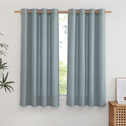 NICETOWN Linen Stone Blue Curtains 63 inch Length, Grommet Top Casual Semi Sheer Privacy Window Drapes with Light Penetration for Beach House/Bedroom, W55 x L63, 2 Panels