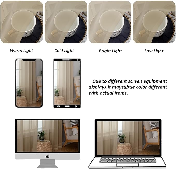 Chyhomenyc Taupe Sheer Curtains 96 inches Long 2 Panels, Light Filtering Soft Airy Solid Elegant Voile Window Treatment Drapes for Bedroom Living Room Wedding Party Decor, 42 Wx96 L, 8FT L