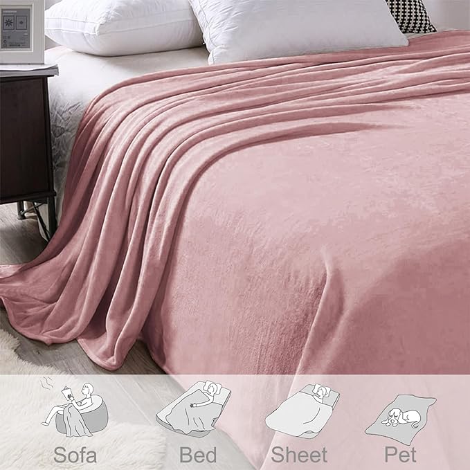 Exclusivo Mezcla Fleece Throw XL Blanket for Couch, Sofa, Super Soft and Warm Dusty Pink Blankets, All Season, Cozy, Plush, Lightweight, 50x70 Inches