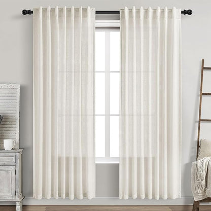Nanspring Cream Linen Blend Light Filtering Curtains 82 Inch Length 2 Panel Set Pocket Back Tab Privacy Semi Sheer Decorative Decor Curtain Drapes for Bedroom Living Room 52x82 Inches Long