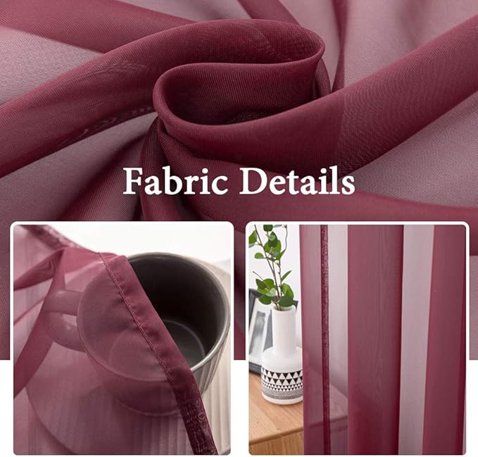 MIULEE 2 Panels Solid Color Sheer Christmas Window Curtains Elegant Window Voile Panels/Drapes/Treatment for Bedroom Living Room (54X63 Inches Wine Red)