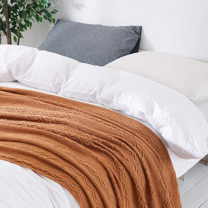 BOURINA Almond Throw Blanket 50x60 Inches Throw Textured Solid Soft Sofa Couch Decorative Knit Blanket