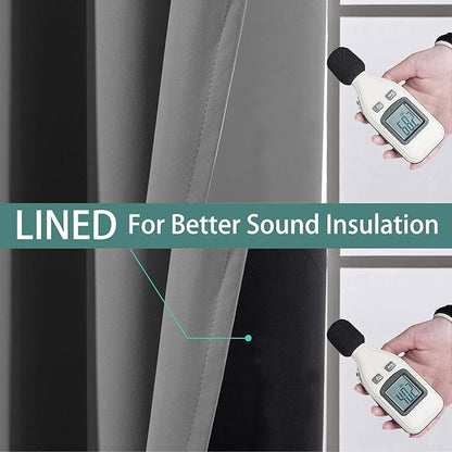 Yakamok 100% Blackout Thermal Insulated Grommet Curtains, Noise Reducing Barrier Panel for Sliding Glass Door, 2 Thick Layers Heat Full Light Blocking Patio Door Drapery, Grey, W100 x L84, 1 Panel