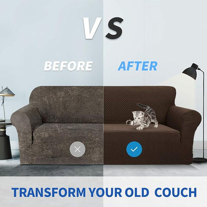 ZNSAYOTX 1 Piece Jacquard Couch Covers for 3 Cushion Couch High Stretch Sofa Cover for Pets Dogs Anti Slip Extra Large Sofa Slipcovers Furniture Protector (XL Sofa, Dark Coffee)