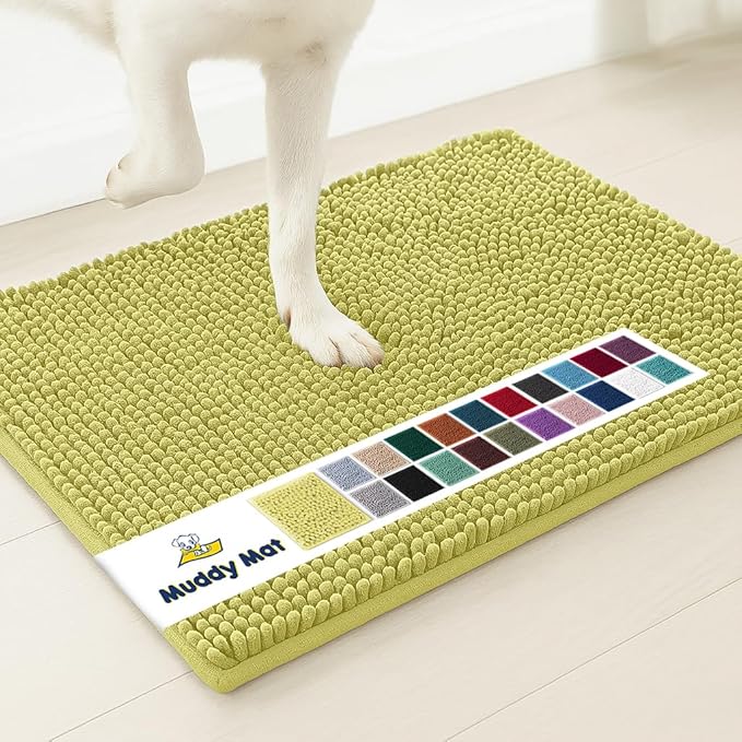 Muddy Mat® | Super Absorbent Door Mat Indoor, Microfiber Quick Dry Chenille Entryway Rug, Non-Slip Front Door Mat, Indoor Mats for Entryway, Machine Washable Pet Rug, Yellow 19"x30"
