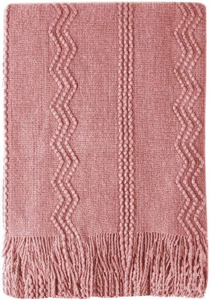 BOURINA Coral Pink Throw Blanket 50x60 Inches Throw Textured Solid Soft Sofa Couch Decorative Knit Blanket