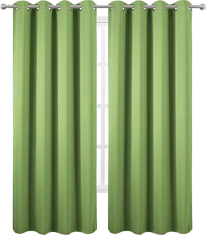 LEMOMO Blackout Curtains 66 x 95 inch/Light Green Curtains Set of 2 Panels/Thermal Insulated Room Darkening Bedroom Curtains