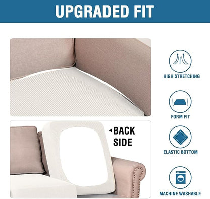 H.VERSAILTEX Super Stretch Individual Seat Cushion Covers - Sofa & Couch Cushion Slipcover Sets - Thick Jacquard Textured Twill Fabric (3 Piece XL, Porcelain White)