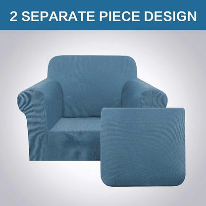 H.VERSAILTEX High Stretch Chair Cover Chair Slipcover 2 Piece Couch Shield Furniture Cover/Protector Soft with High Spandex Jacquard Checked Pattern Fabric (Chair, Dusty Blue)