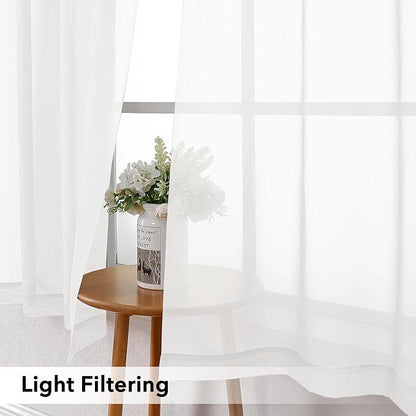 Simplebrand White Tier Curtains for Kitchen 24 Inches Long 2 PaSet, Rod Pocket Cafe Curtain Light Filtering Sheer Short Curtains for Bathroom/Basement Half Window 42 x 24 Inch, 2Pcs, White