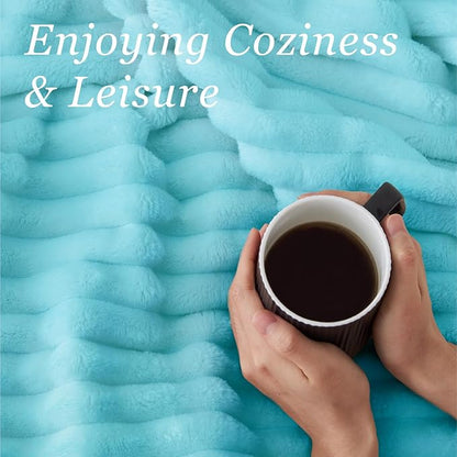 BEDELITE Twin Blanket for Couch & Bed, 300GSM Soft & Warm Fleece Blanket, Decorative and Giftable Striped Sky Blue Blankets for Women, Men, 60"x80"