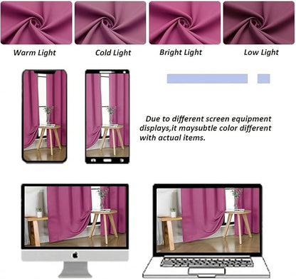 Simplebrand Ava Hot Pink Blackout Curtains for Bedroom 63 Inch Length 2 Panels Set, Privacy Thermal Insulated Rod Pocket Door Window Curtains for Patio French Door Front Door, W40 x L63 Inch