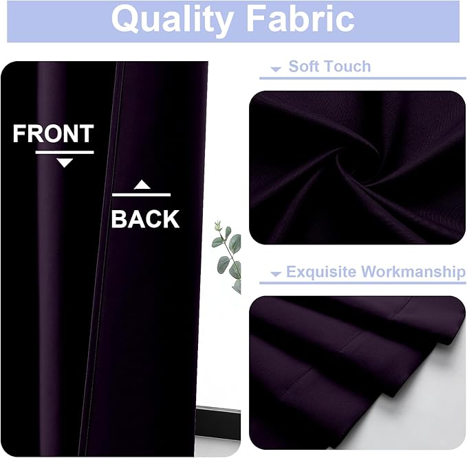 Simplebrand Ava BlackBerry Blackout Curtains for Bedroom 72 Inch Length 2 Panels Set, Privacy Thermal Insulated Rod Pocket Window Curtains for Patio French Door Front Door, W40 x L72 Inch