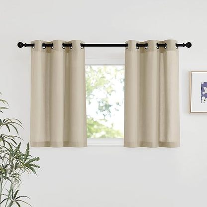 NICETOWN Angora Linen Kitchen Window Curtains Over Sink, Grommet Thick Linen Angora Short Window Treatments Privacy Assured with Light Filtering for Bedroom/Bathroom, W34 x L36, 2 Panels