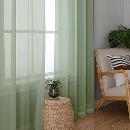 Aiyufeng Sage Green Sheer Curtains 90 Inch Length 2 PCS, Rod Pocket Voile Drapes for Bedroom Living Room, Semi Sheer Curtain Panels Window Treatments for Yard/Patio/Villa/Parlor, 42"x 90", Sage Green