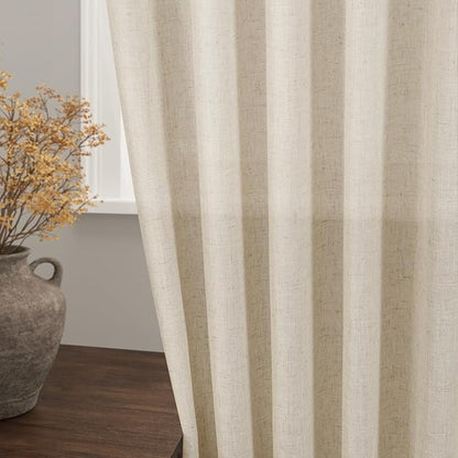 Extra Long Curtain 38x108 inches Long 2 Panels Set Back Tab Beige Linen Drapes for Living Room Neutral Farmhouse Light Filtering Semi Sheer Linen Curtains 108 inch Length for Large Window 9 FT Tall