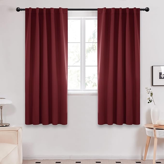 Deconovo Blackout Curtains, Thermal Insulated, W42 x L72 2 Panels, Back Tab, Machine Washable, Room-Darkening Drapes for Bedroom/Living Room Burgundy Red