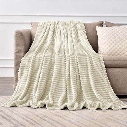 BEDELITE Fleece Blanket King Size – 3D Ribbed Jacquard Soft and Warm Decorative Fuzzy Blankets – Cozy, Fluffy, Plush Lightweight Throw Blankets for Couch, Bed, Sofa(Beige, 108x90 inches)