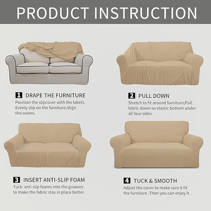 Easy-Going Stretch Sofa Slipcover 1-Piece Sofa Cover Furniture Protector Couch Soft with Elastic Bottom for Kids, Polyester Spandex Jacquard Fabric Small Checks (Sofa, Sand)