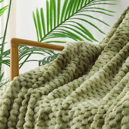 Exclusivo Mezcla Fleece Throw Blanket for Couch, Extra Large Fuzzy Tie-dye Olive Green Bed Blankets, Soft Cozy Plush Sofa Throws for All Seasons, 50x70 Inches