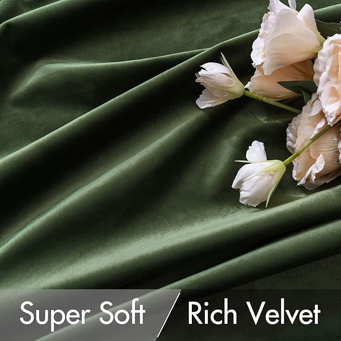 MIULEE Velvet Curtains 66 Inch Wide - Extra Wide Luxury Room Darkening Curtains for Sliding Door Bedroom Living Room Thermal Insulated Window Drapes Back Tab, Olive Green, W 66 x L 96 inch 2 Panels
