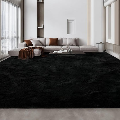 Large Shag Area Rugs 10 x 14, Tie-Dyed Plush Fuzzy Rug for Living Room, Ultra Soft Fluffy Furry Rugs for Bedroom, Anti-Skid Indoor Carpet Nursery Rugs for Kids Room Home Decor, Black