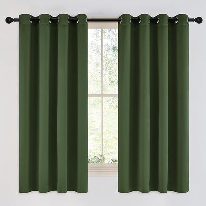 NICETOWN Dark Green Curtains for Bedroom, Grommet Blackout Window Treatments Faux Silk Room Darkening Thermal Window Treatments for Kids Room, 2 Panels, W52 x L63