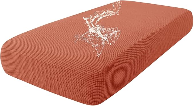 hyha Waterproof Couch Cushion Covers for Pets, Non Slip Sofa Seat Cover for Dogs Washable, Soft Thick Stretch Jacquard Fabric, Sofa Slipcovers with Elastic Bottom (1 Piece for Medium, Rust)