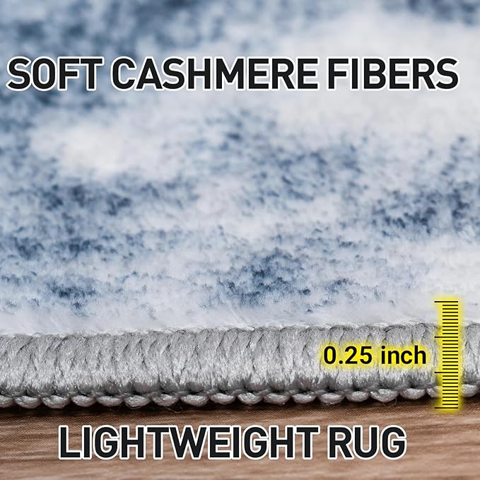 10x14 Area Rugs Washable Rug: Modern Abstract Living Room Rug Soft Anti-Skid Thin Carpet Indoor Floor Non-Shedding Carpets for Bedroom Dining Room Farmhouse Nursery Home Office Blue White