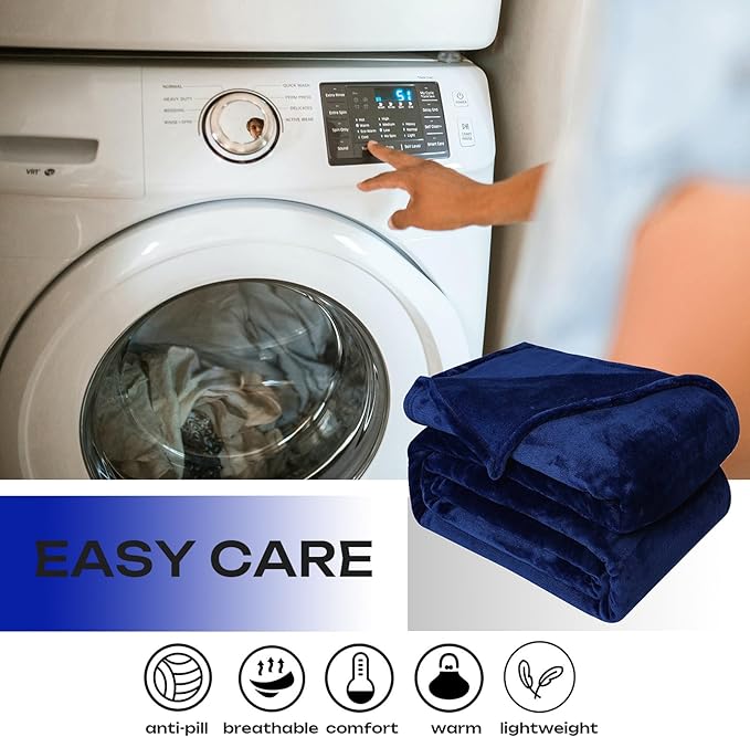 JIAHANNHA Navy Blue Throw Blanket Twin Size 60 by 80 Inches Flannel Fleece Blanket for Couch Sofa Bed 280GSM,Super Soft Cozy and Luxury Bed Blanket for All Season