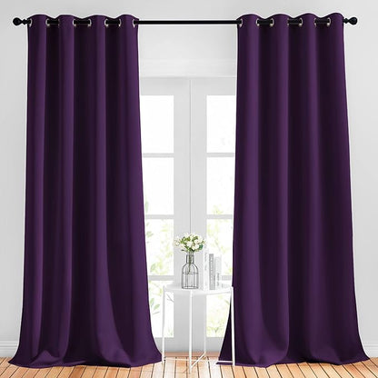 NICETOWN Blackout 102 inch Curtains for Living Room, Grommet Thermal Insulated Room Darkening Curtains for Bedroom/Living Room, 2 Panels, W52 x L102, Royal Purple