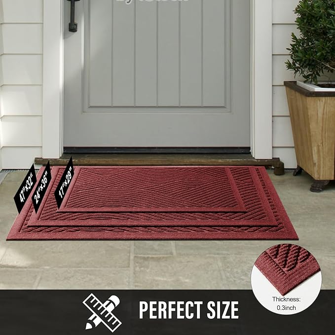 HIYARD Sturdy Front Door Mat, Absorbent Muddy Dirt Resist Welcome Door Mats Outdoor Indoor, Stain and Fade Resistant, Non-Slip Backing Entry Mat Low Profile Doormat for Entryway, 47×32, Red
