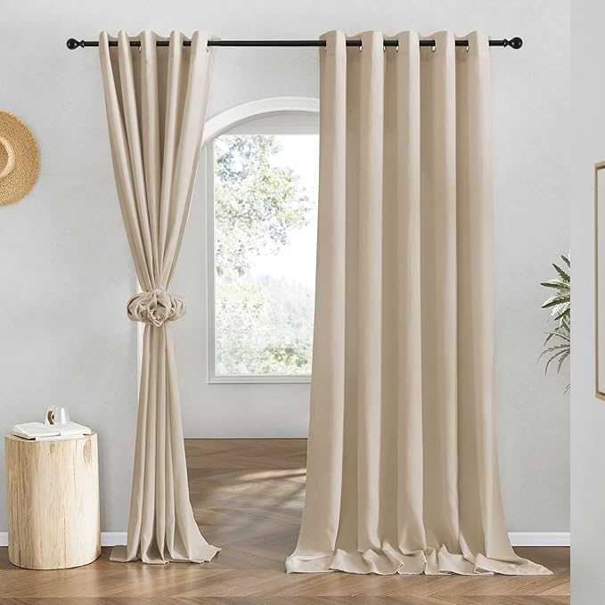 NICETOWN Flax Angora Linen Curtains for Room Divider, Grommet Top Thick Flax Semi Sheer Vertical Drapes Privacy Assured with Light Filtering for Sliding Glass Door, W68 x L96, 2 Pieces