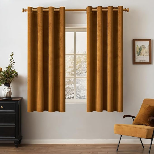 MIULEE Velvet Curtains Golden Brown Elegant Grommet Curtains Thermal Insulated Soundproof Room Darkening Curtains/Drapes for Classical Living Room Bedroom Decor 52 x 63 Inch Set of 2
